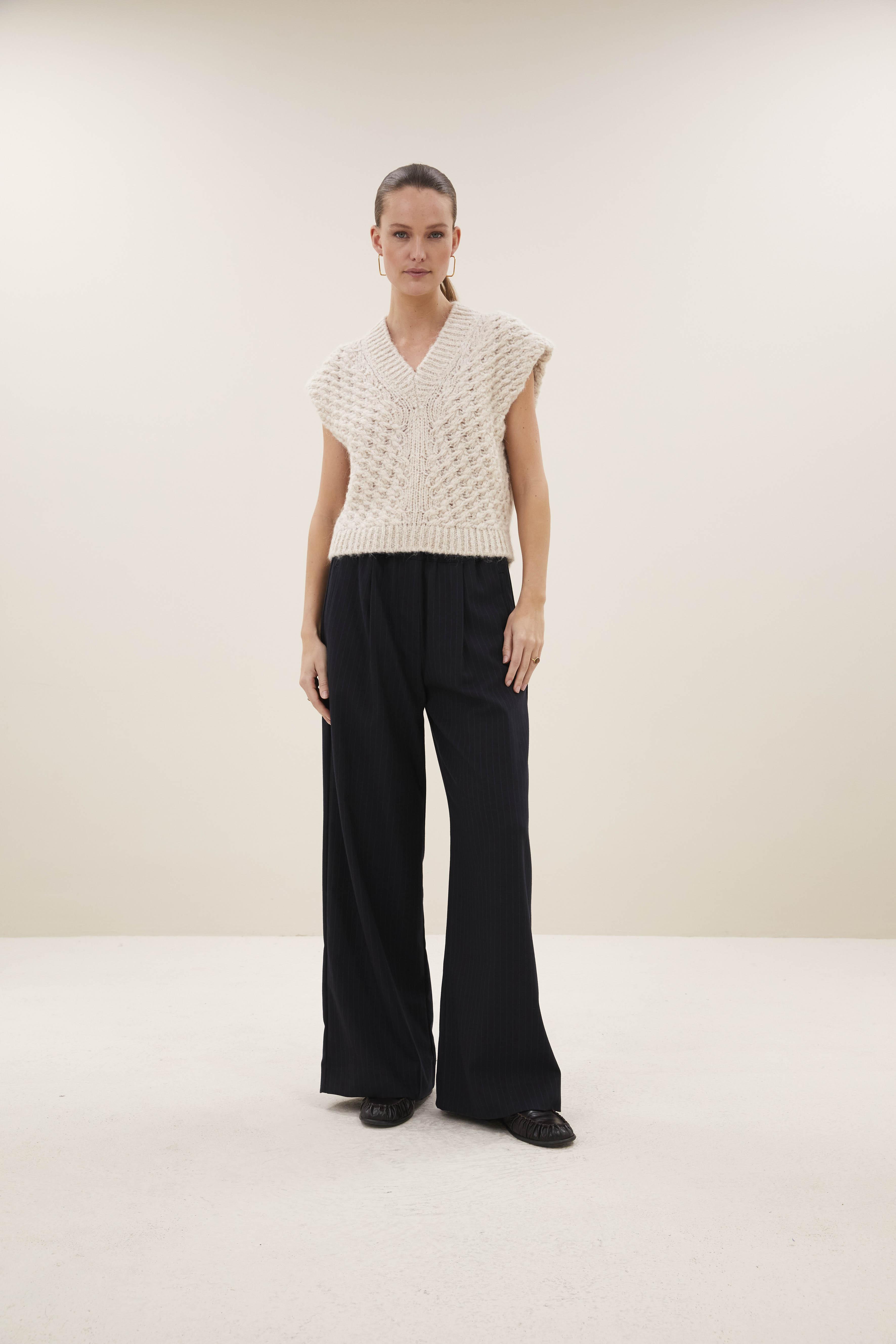 By-Bar Benji Pine Stripe Pants Damen High Waist Hose dunkelgrün